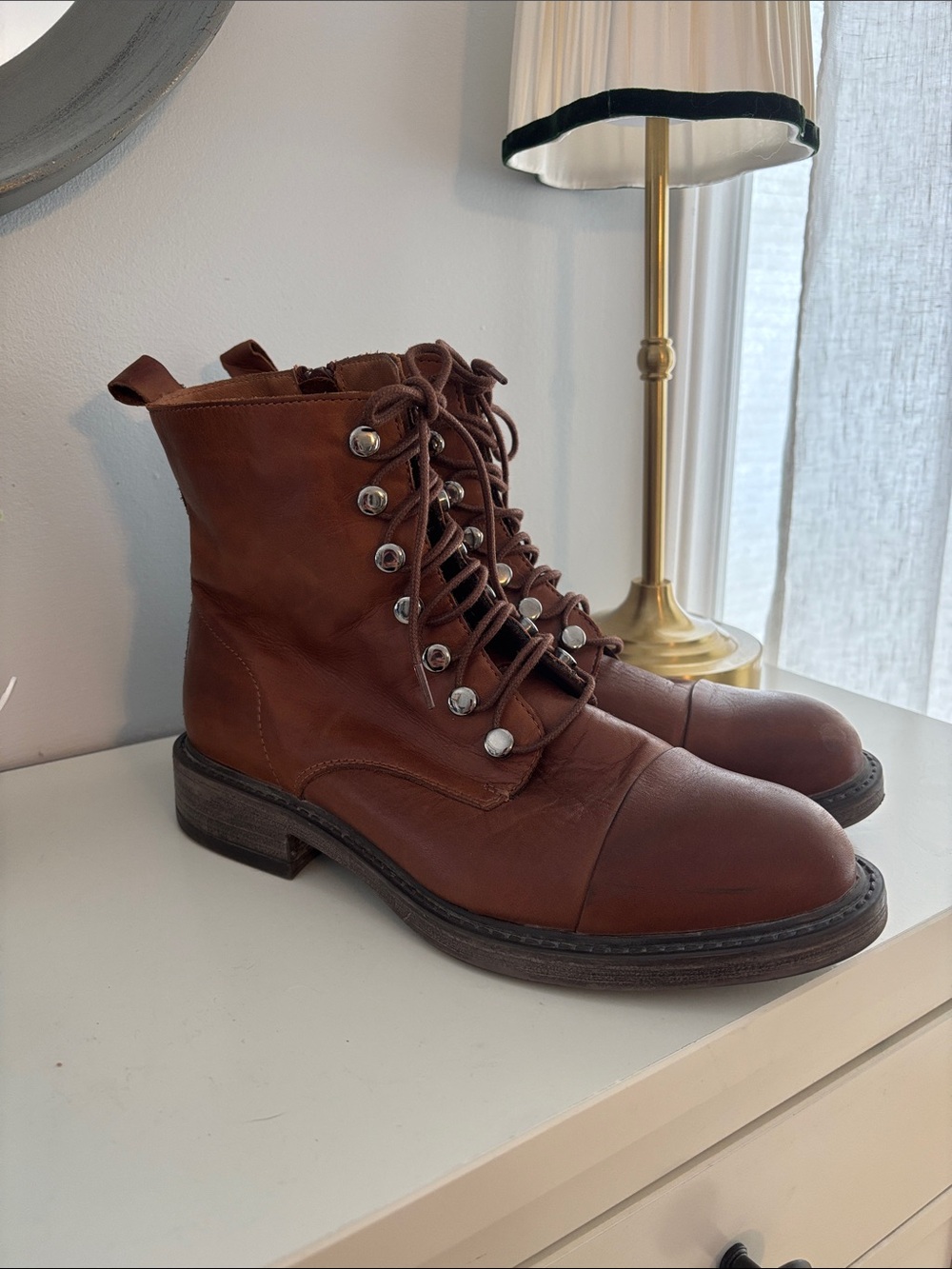 Miz Mooz Brown Leather Lace-Up Combat Boots
